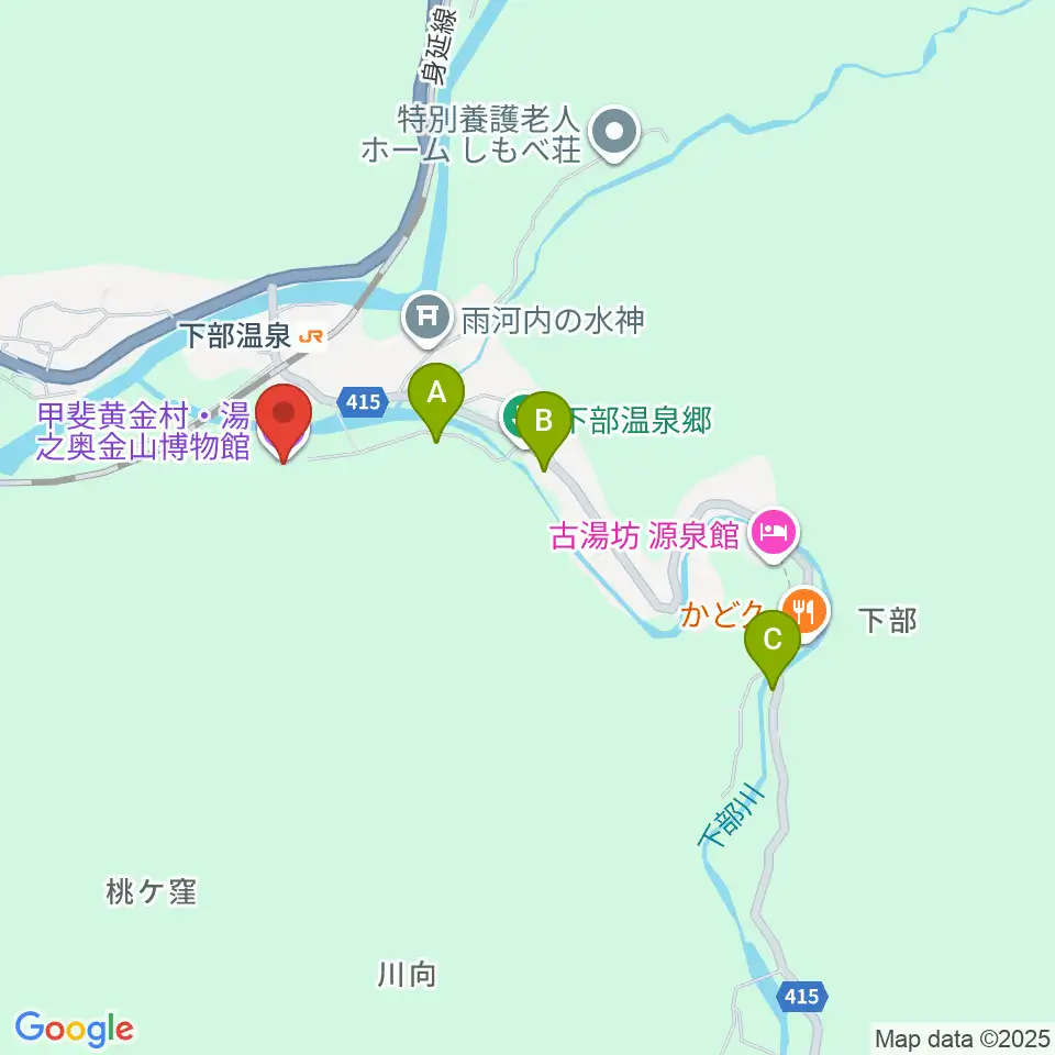 甲斐黄金村・湯之奥金山博物館周辺の駐車場・コインパーキング一覧地図