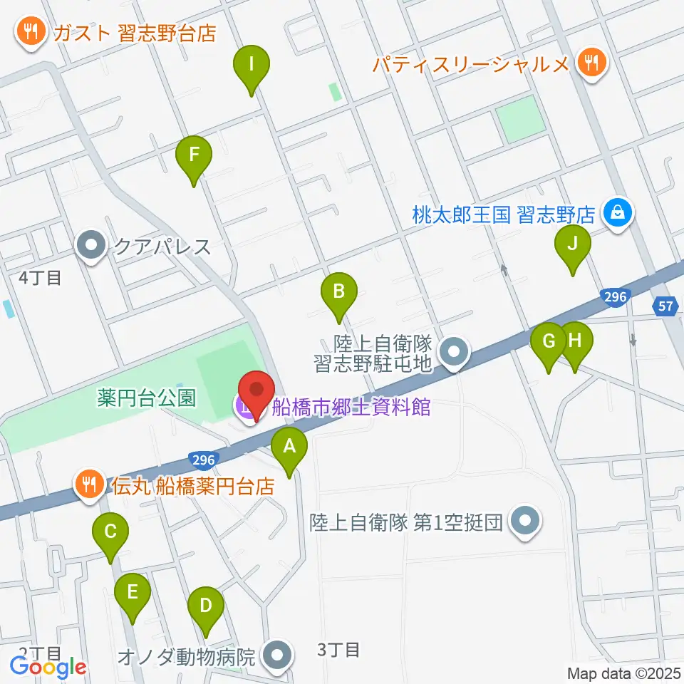 船橋市郷土資料館周辺の駐車場・コインパーキング一覧地図