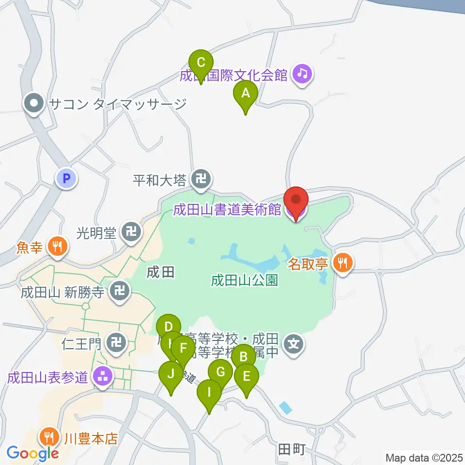成田山書道美術館周辺の駐車場・コインパーキング一覧地図