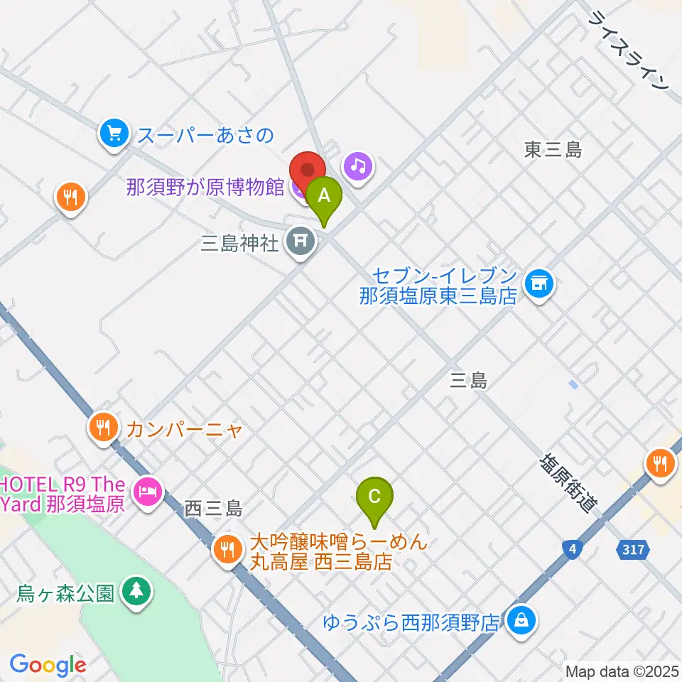那須塩原市那須野が原博物館周辺の駐車場・コインパーキング一覧地図