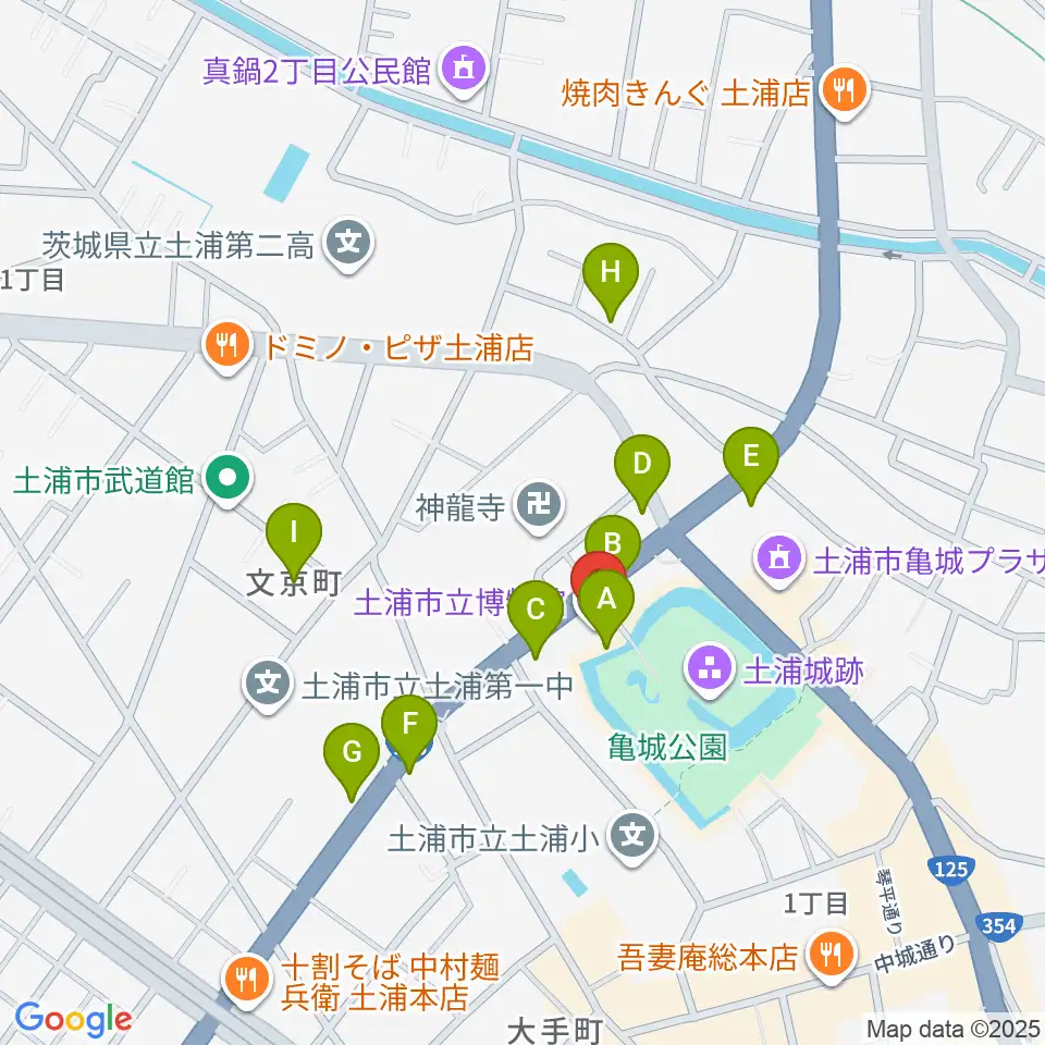 土浦市立博物館周辺の駐車場・コインパーキング一覧地図