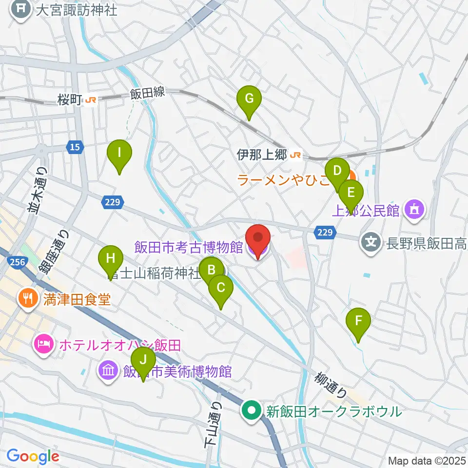 飯田市考古博物館周辺の駐車場・コインパーキング一覧地図
