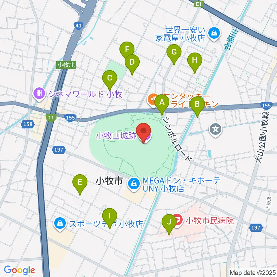 小牧山歴史館周辺の駐車場・コインパーキング一覧地図