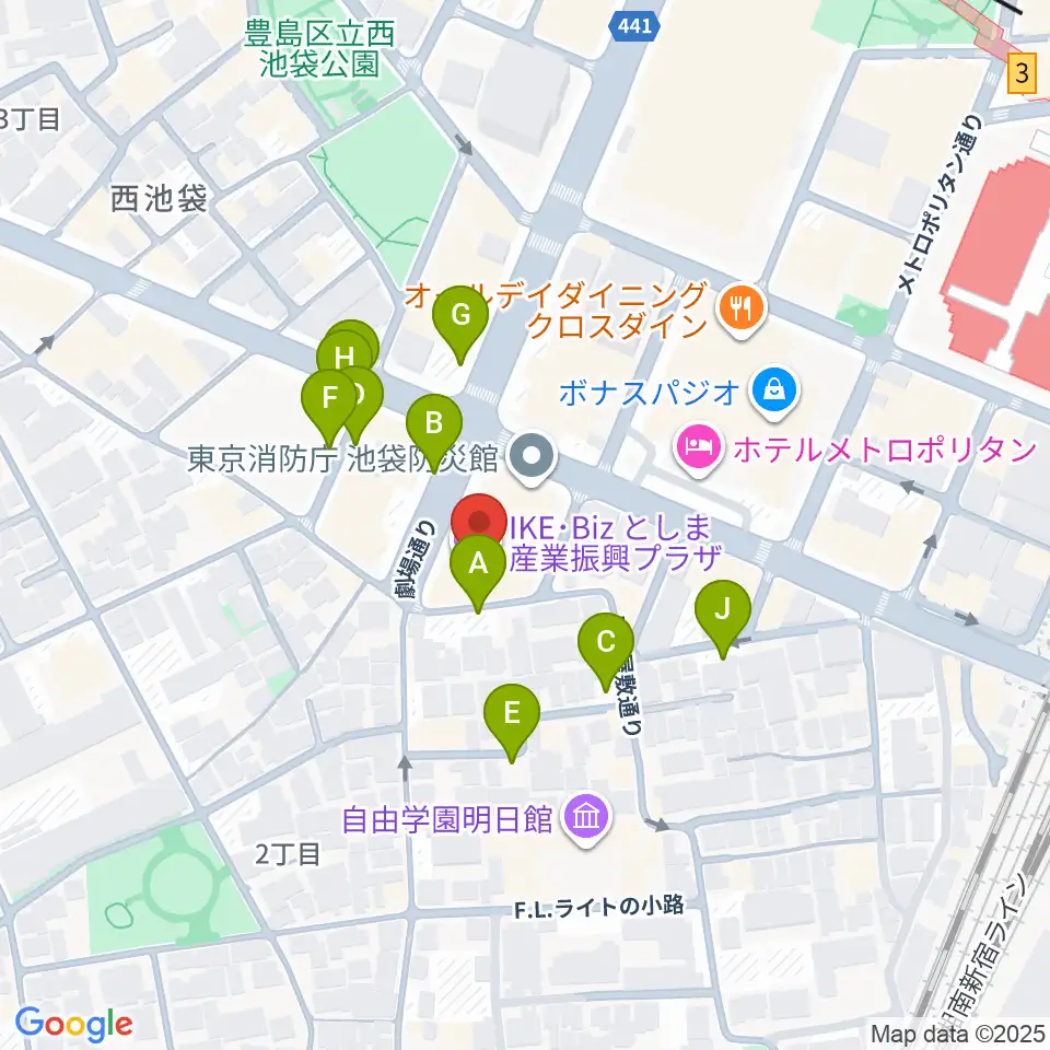 豊島区立郷土資料館周辺の駐車場・コインパーキング一覧地図