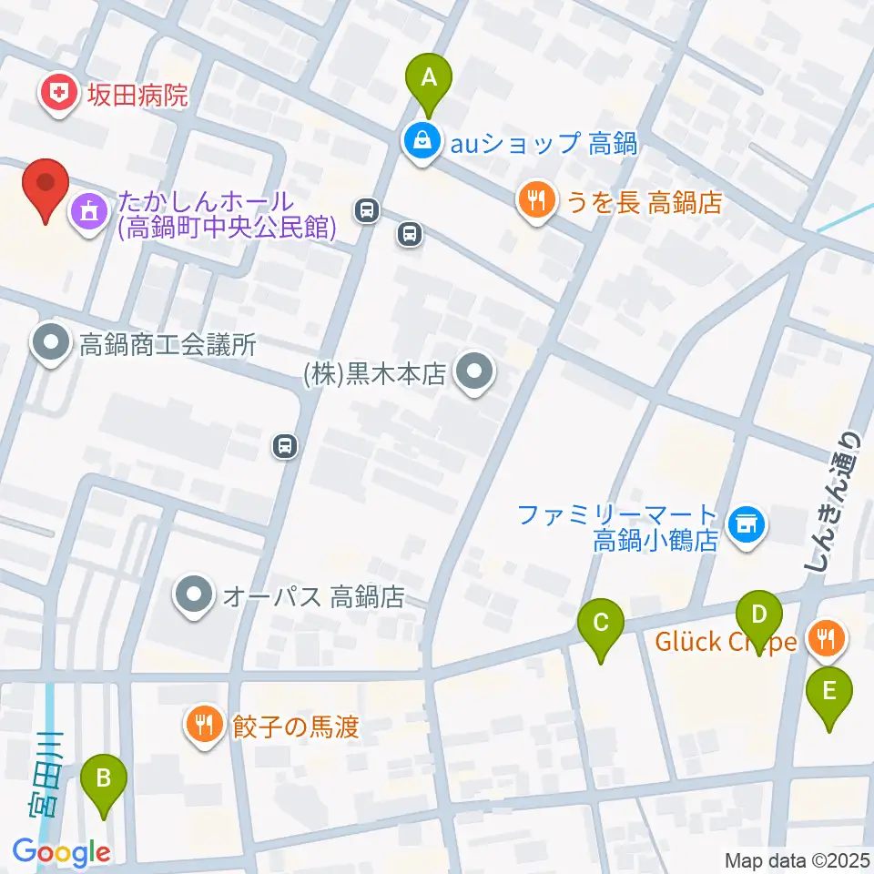 たかしんホール周辺の駐車場・コインパーキング一覧地図