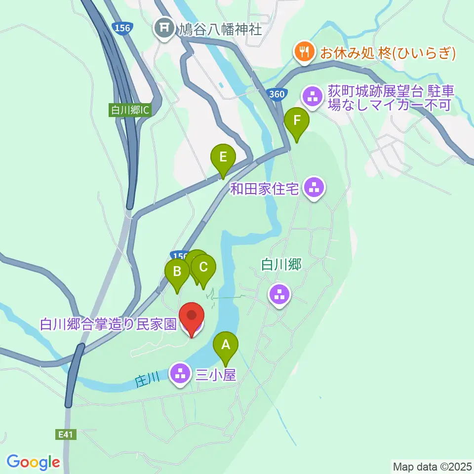 白川郷合掌造り民家園周辺の駐車場・コインパーキング一覧地図