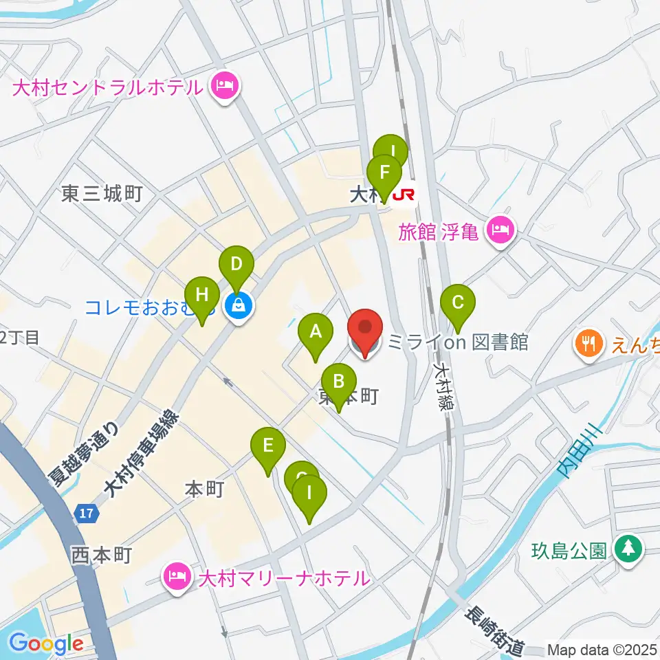 大村市歴史資料館周辺の駐車場・コインパーキング一覧地図