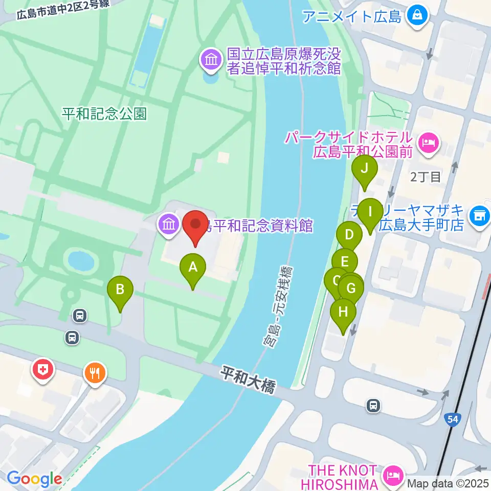 広島平和記念資料館周辺の駐車場・コインパーキング一覧地図