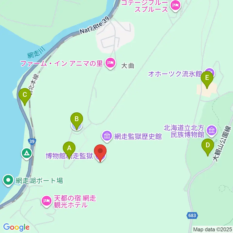 博物館網走監獄周辺の駐車場・コインパーキング一覧地図