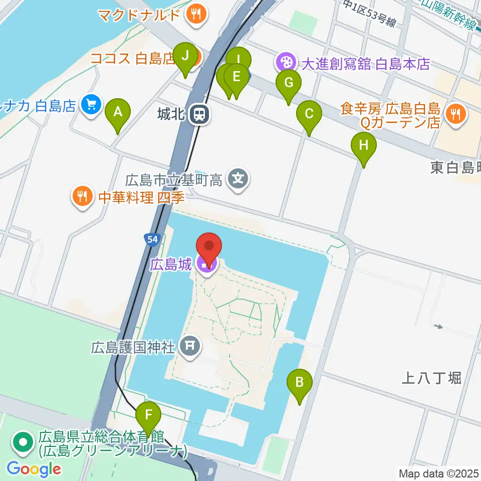 広島城天守周辺の駐車場・コインパーキング一覧地図