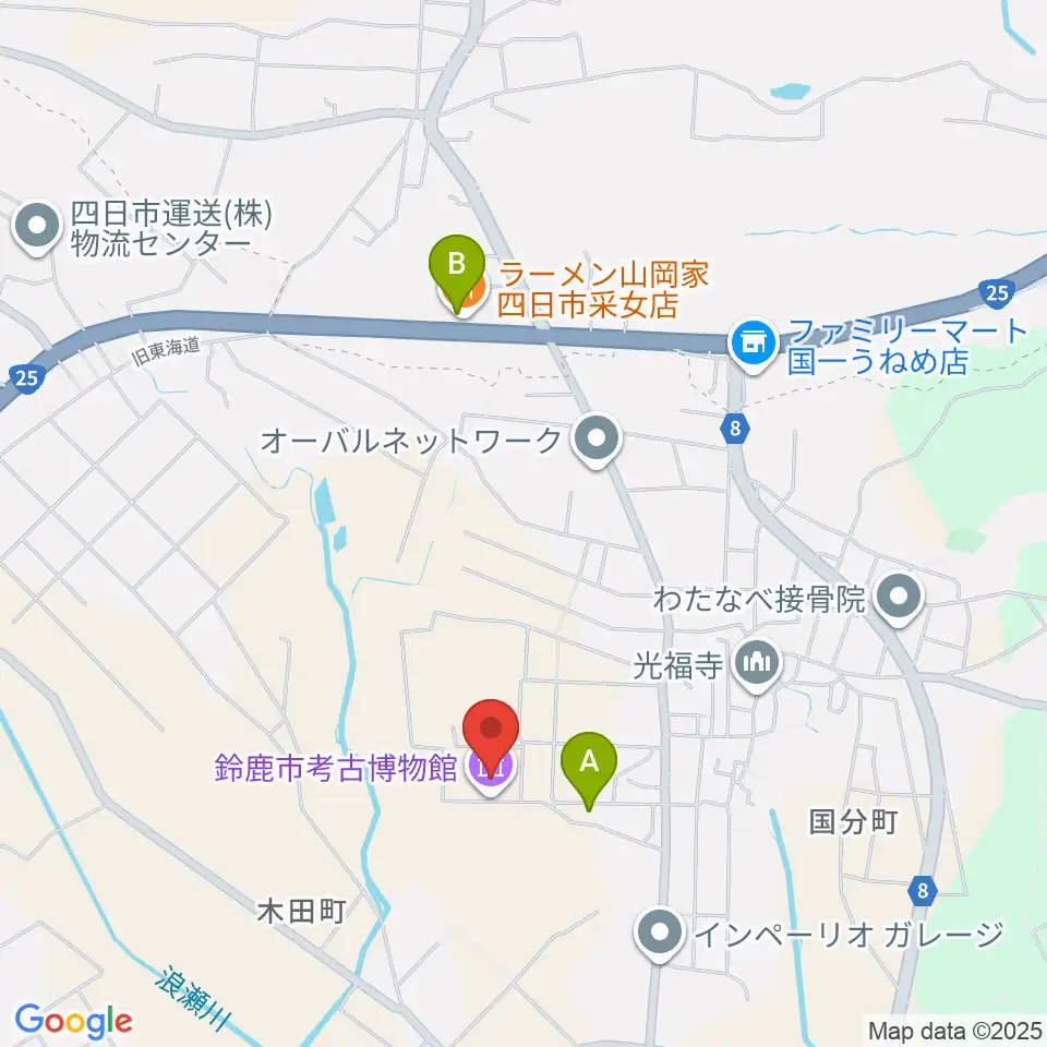 鈴鹿市考古博物館周辺の駐車場・コインパーキング一覧地図