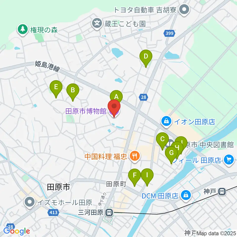 田原市博物館周辺の駐車場・コインパーキング一覧地図