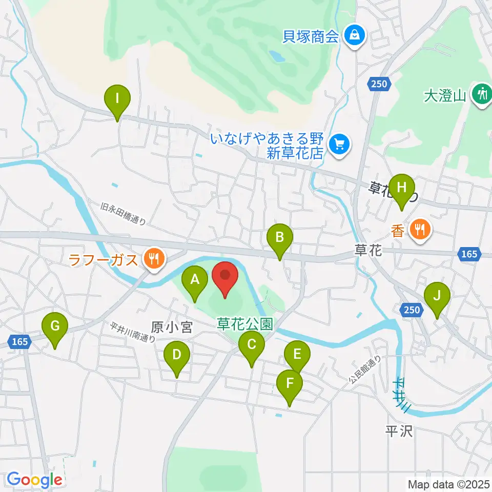 内田電気商会グリーンフィールド草花周辺の駐車場・コインパーキング一覧地図