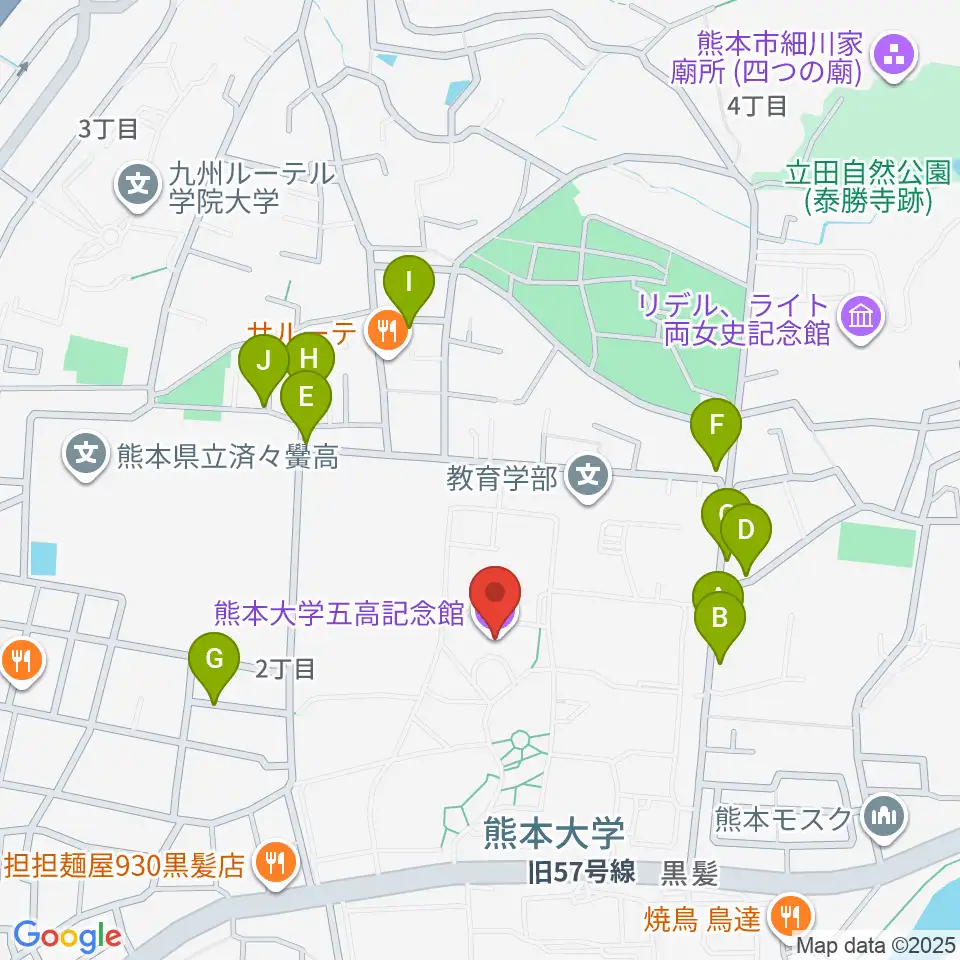 熊本大学五高記念館周辺の駐車場・コインパーキング一覧地図