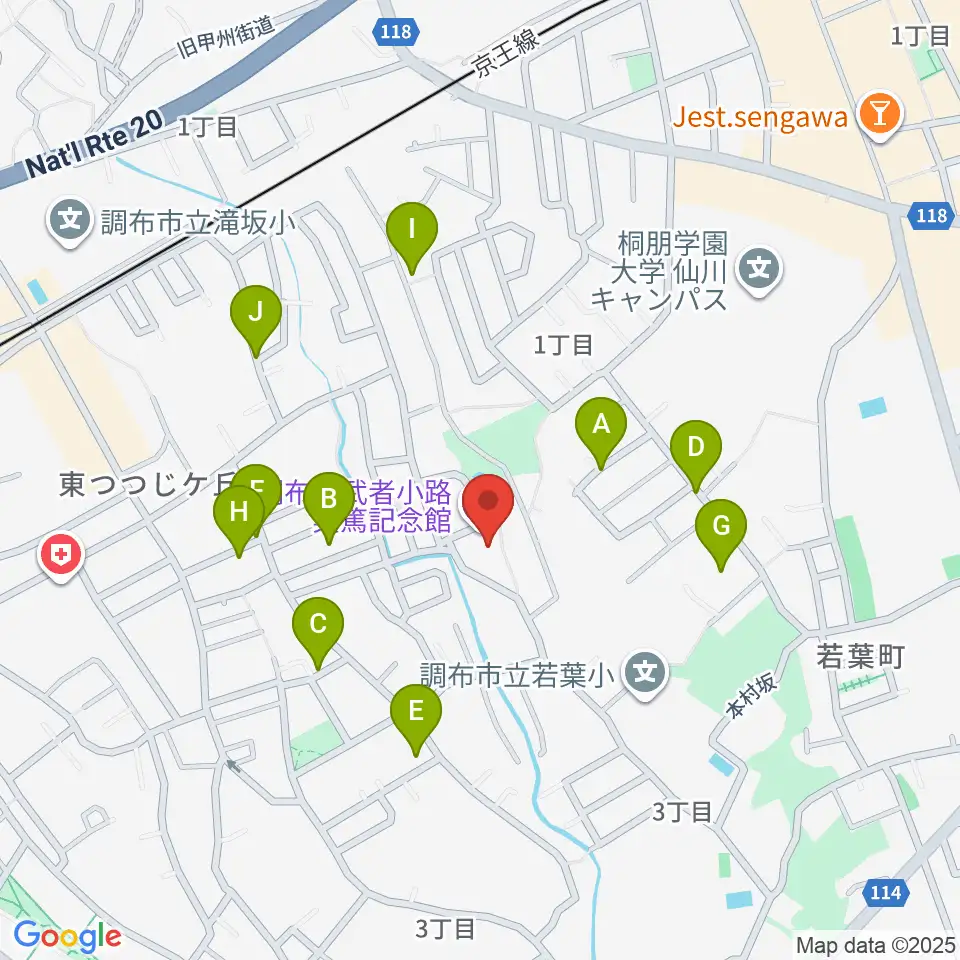 調布市武者小路実篤記念館周辺の駐車場・コインパーキング一覧地図