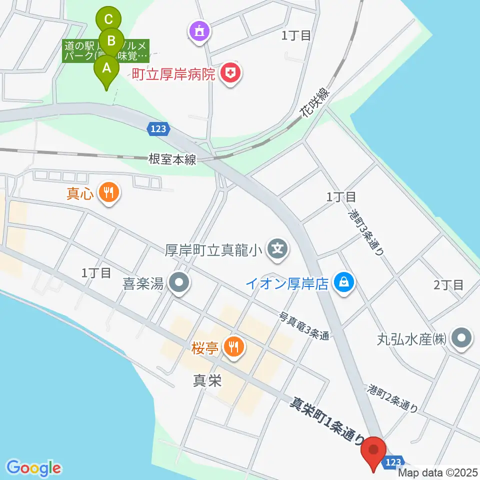 厚岸町海事記念館周辺の駐車場・コインパーキング一覧地図