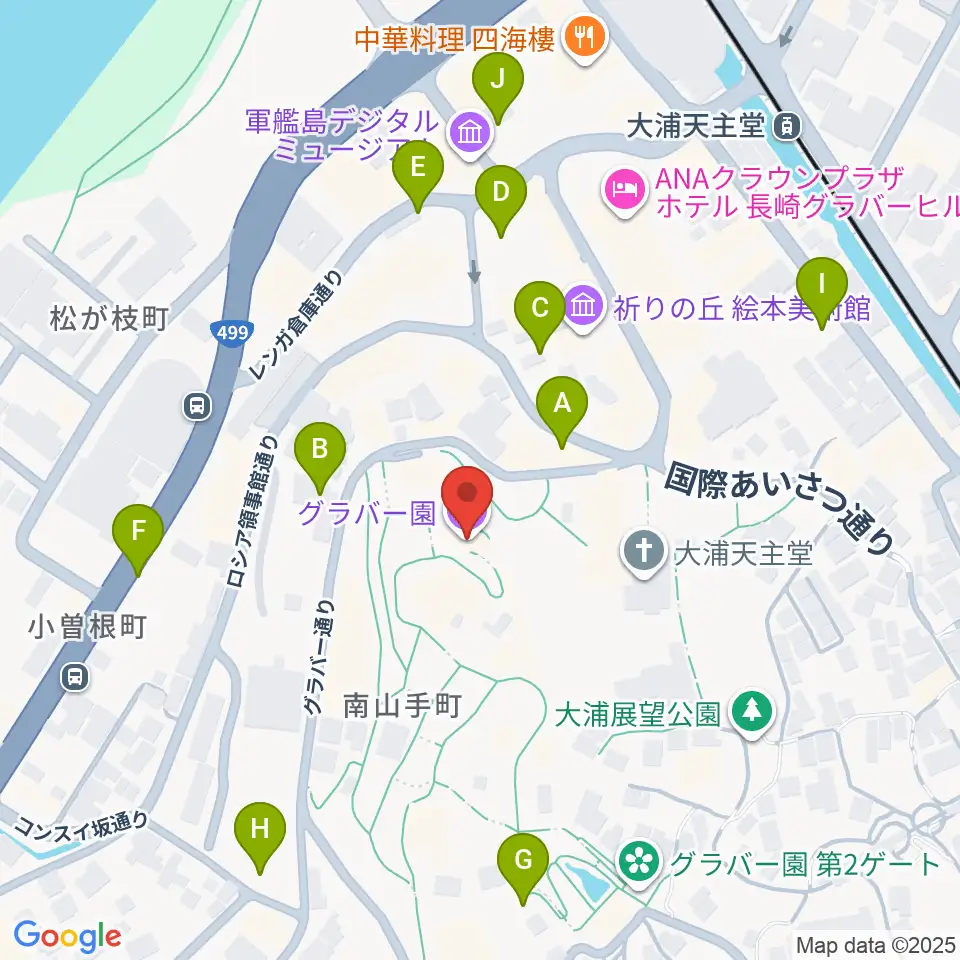 グラバー園周辺の駐車場・コインパーキング一覧地図