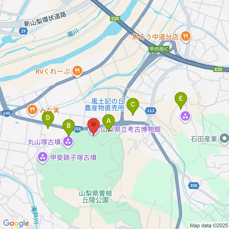 山梨県立考古博物館周辺の駐車場・コインパーキング一覧地図