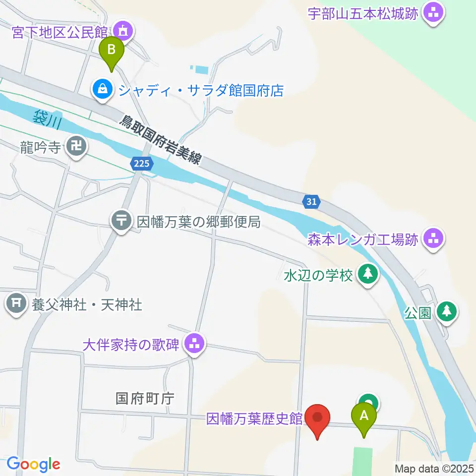 鳥取市因幡万葉歴史館周辺の駐車場・コインパーキング一覧地図