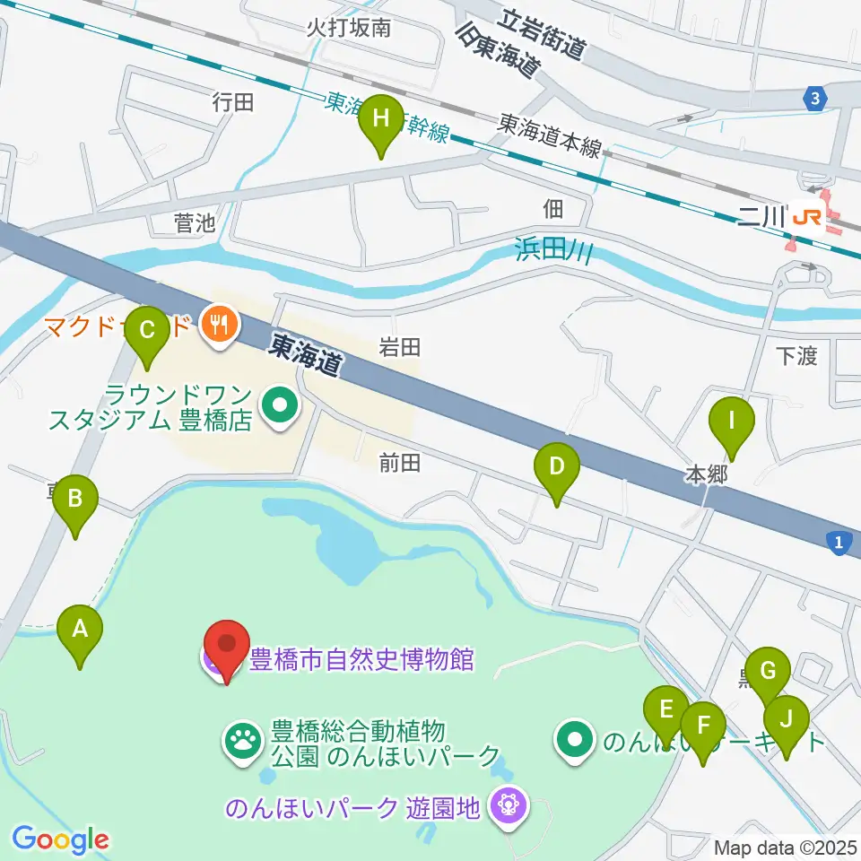 豊橋市自然史博物館周辺の駐車場・コインパーキング一覧地図