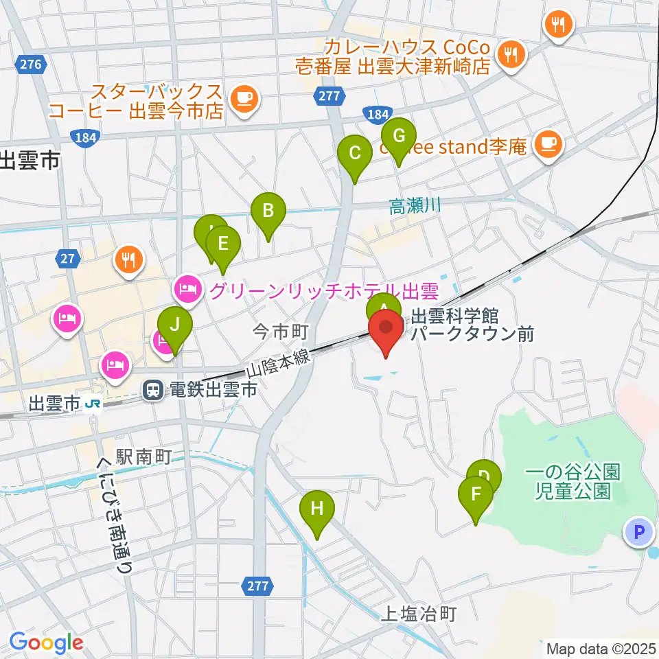 出雲科学館周辺の駐車場・コインパーキング一覧地図