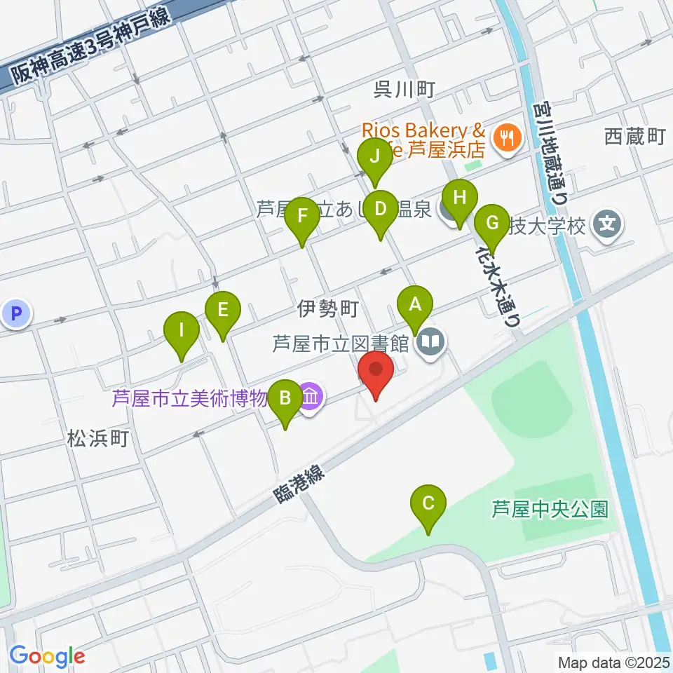 芦屋市谷崎潤一郎記念館周辺の駐車場・コインパーキング一覧地図