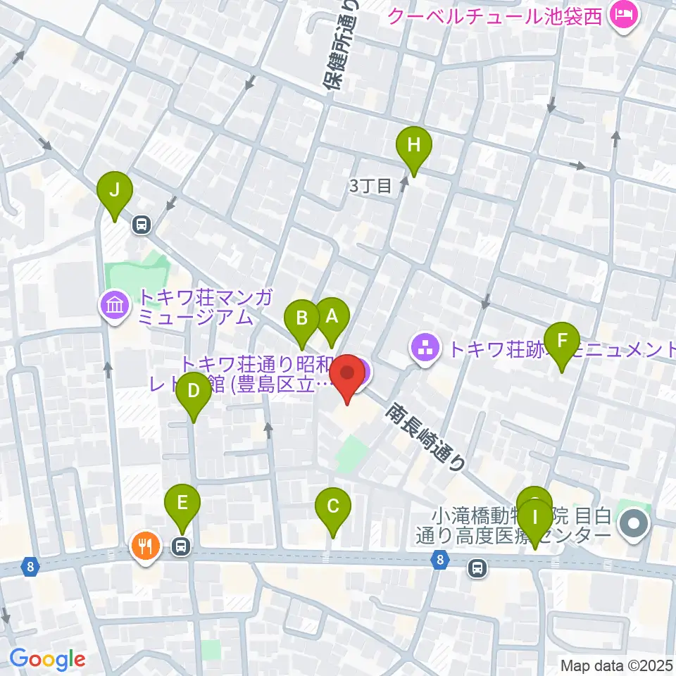 トキワ荘通り昭和レトロ館周辺の駐車場・コインパーキング一覧地図
