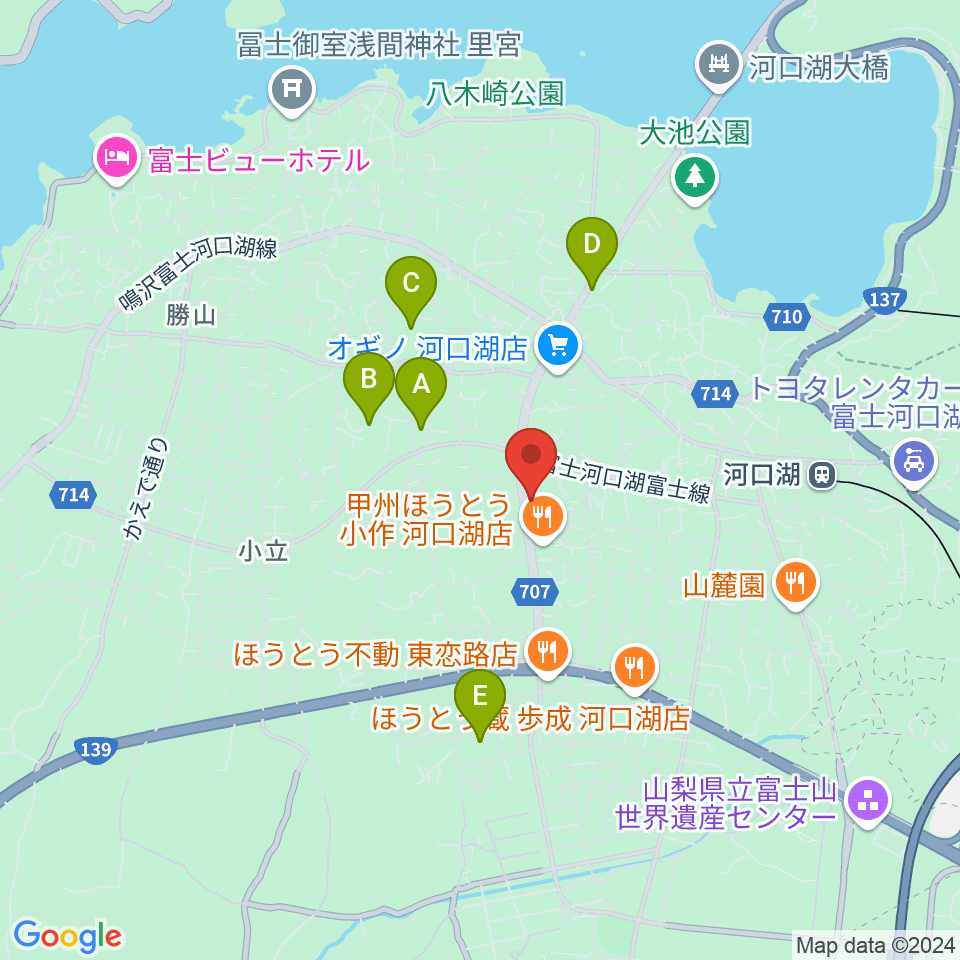 河口湖キャメロット周辺の駐車場・コインパーキング一覧地図