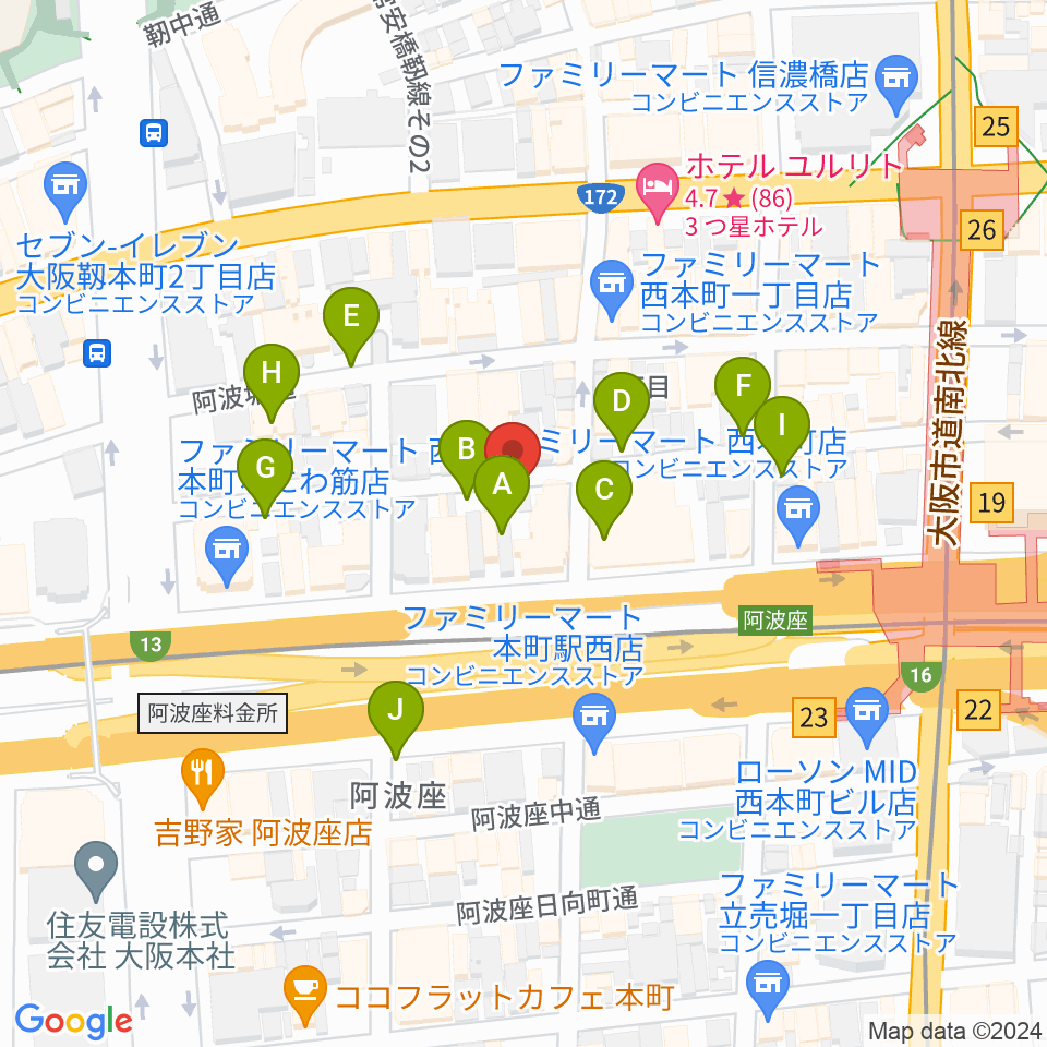 本町スタジオキューブ周辺の駐車場・コインパーキング一覧地図