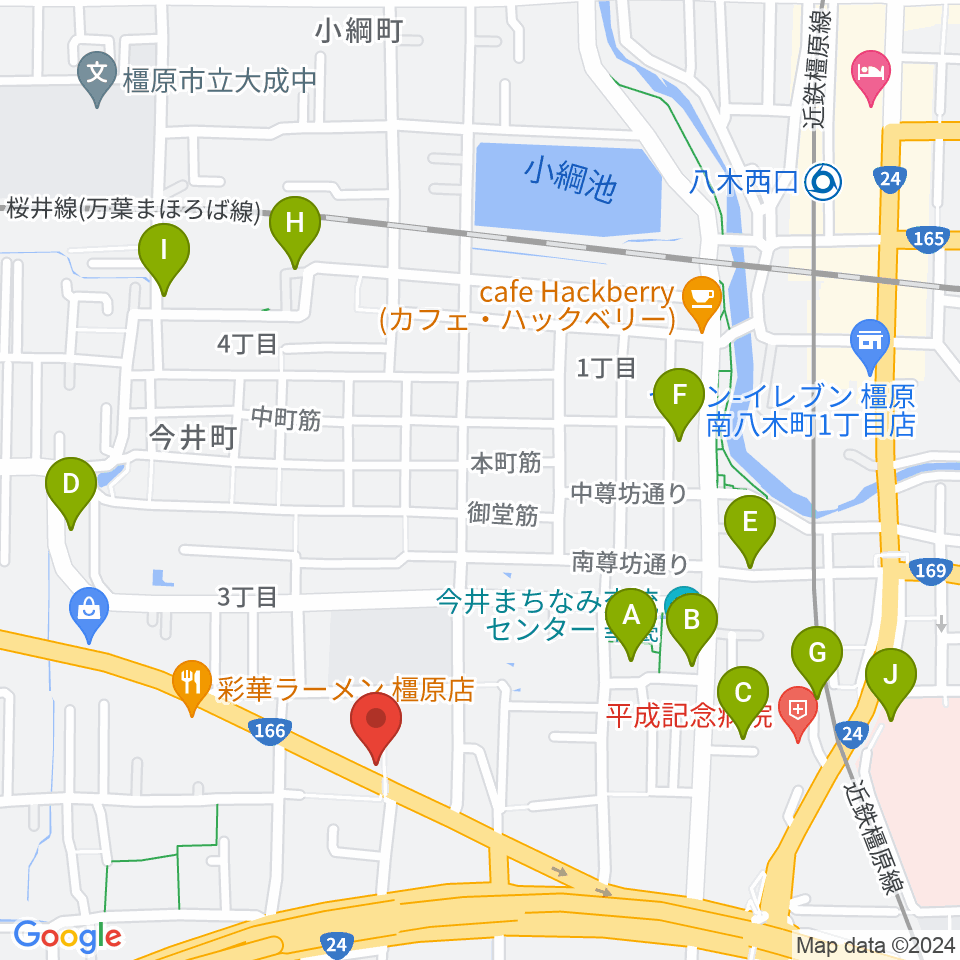 ハーツミュージックスタジオ橿原八木店周辺の駐車場・コインパーキング一覧地図