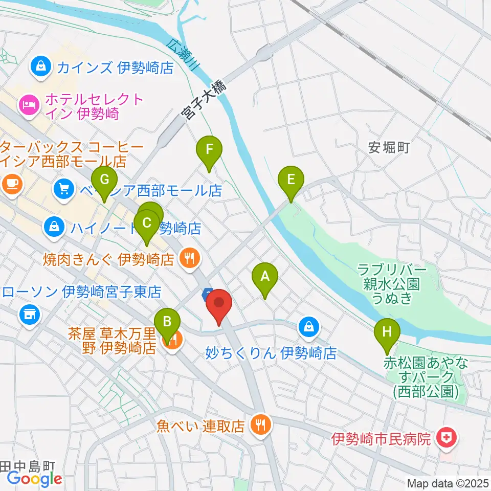 ピアノプラザ群馬 いせさき店周辺の駐車場・コインパーキング一覧地図