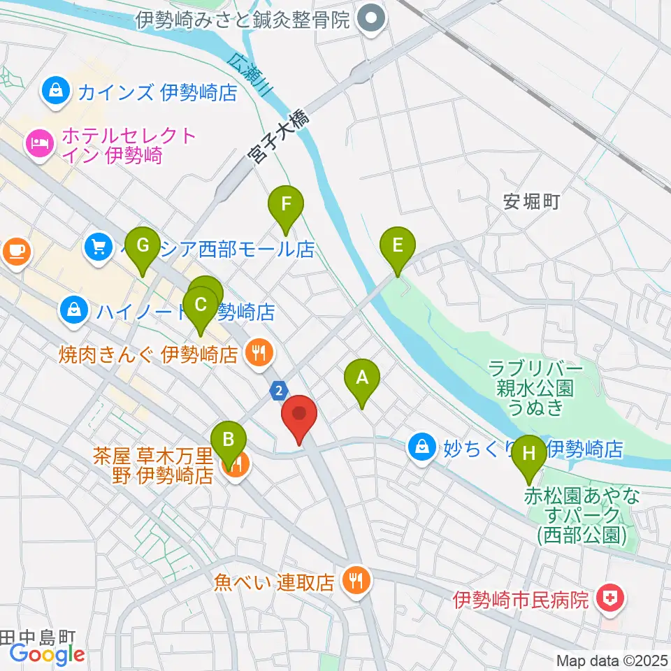 ピアノプラザ群馬 いせさき店周辺の駐車場・コインパーキング一覧地図