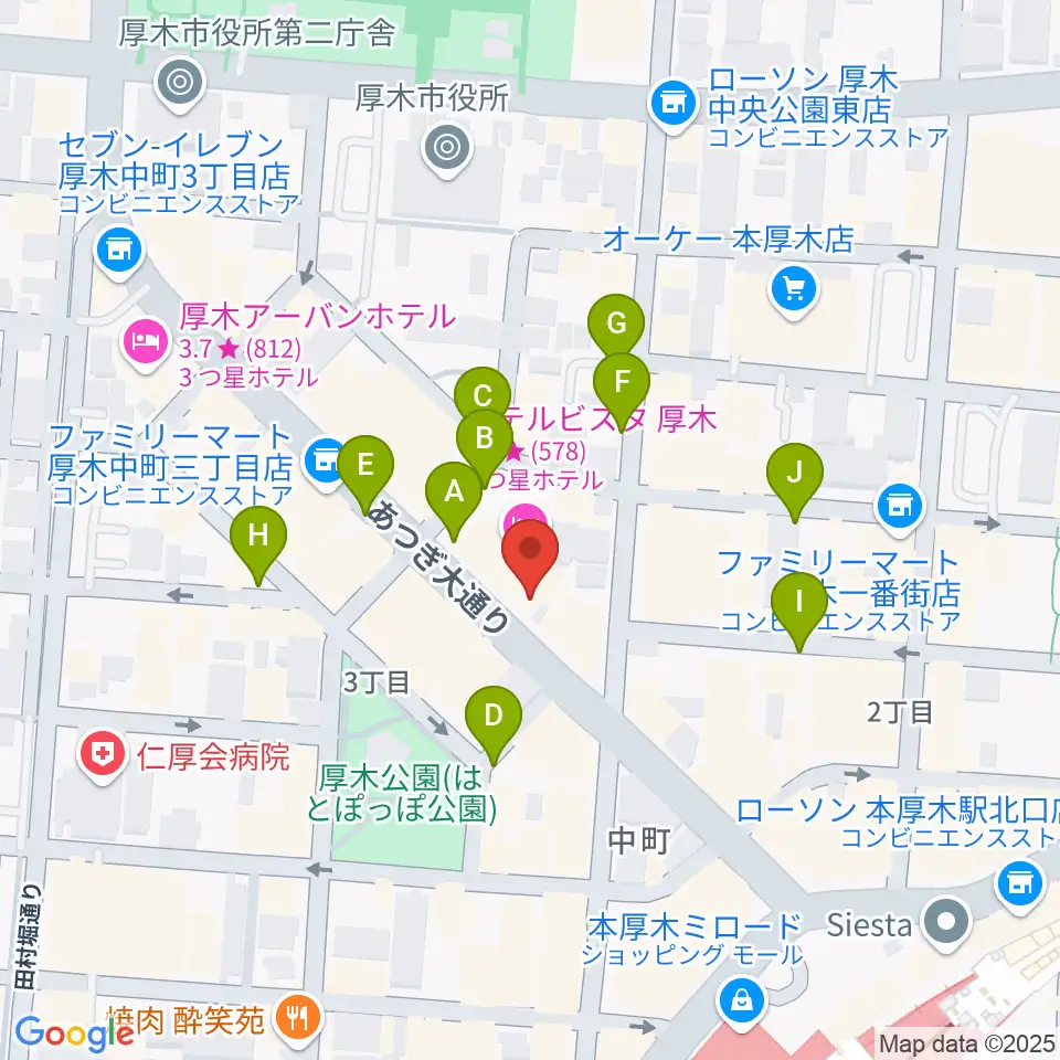 スガナミ楽器サウンドパーク厚木周辺の駐車場・コインパーキング一覧地図