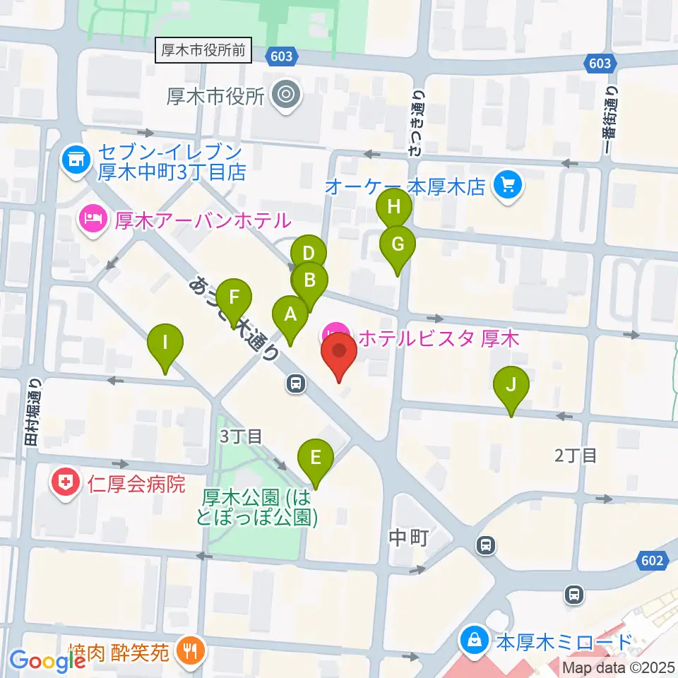 スガナミ楽器サウンドパーク厚木周辺の駐車場・コインパーキング一覧地図