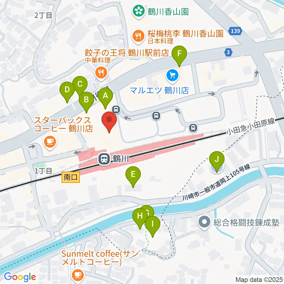 スガナミ楽器 鶴川駅前センター周辺の駐車場・コインパーキング一覧地図