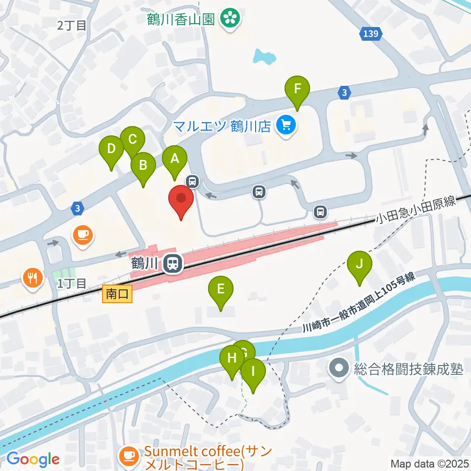 スガナミ楽器 鶴川駅前センター周辺の駐車場・コインパーキング一覧地図