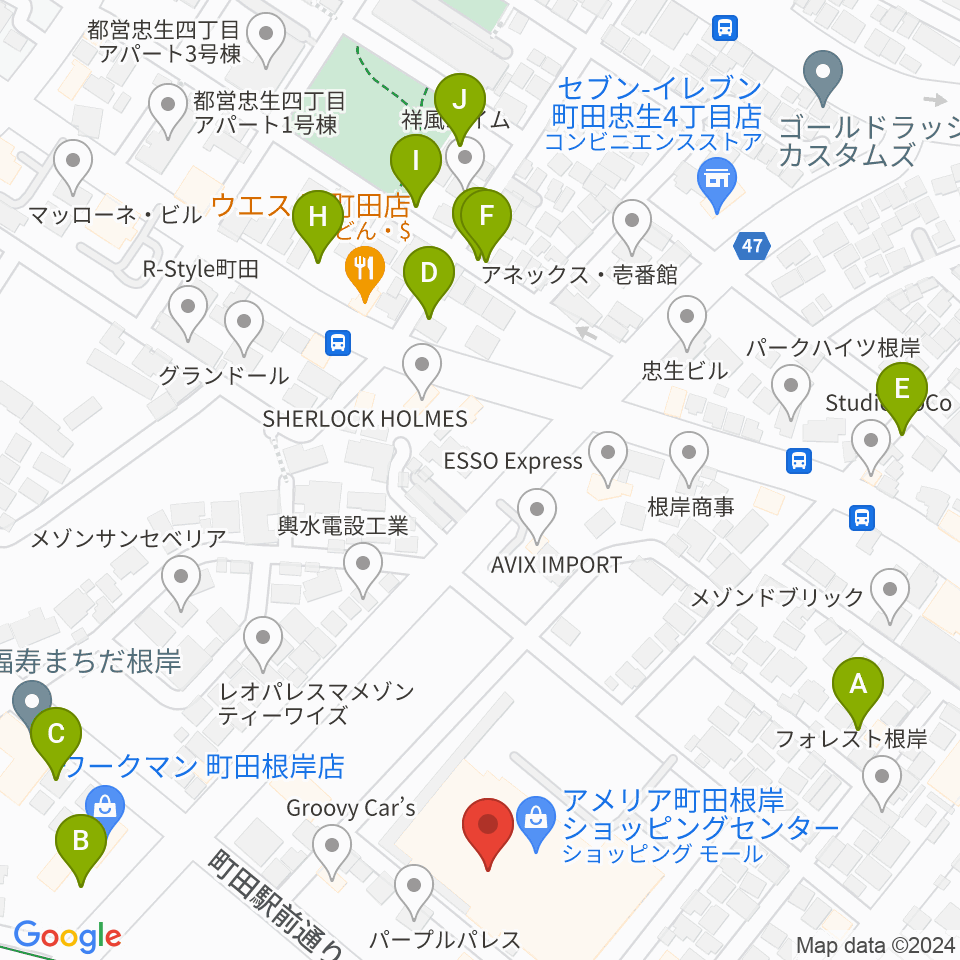 スガナミ楽器 町田根岸センター周辺の駐車場・コインパーキング一覧地図