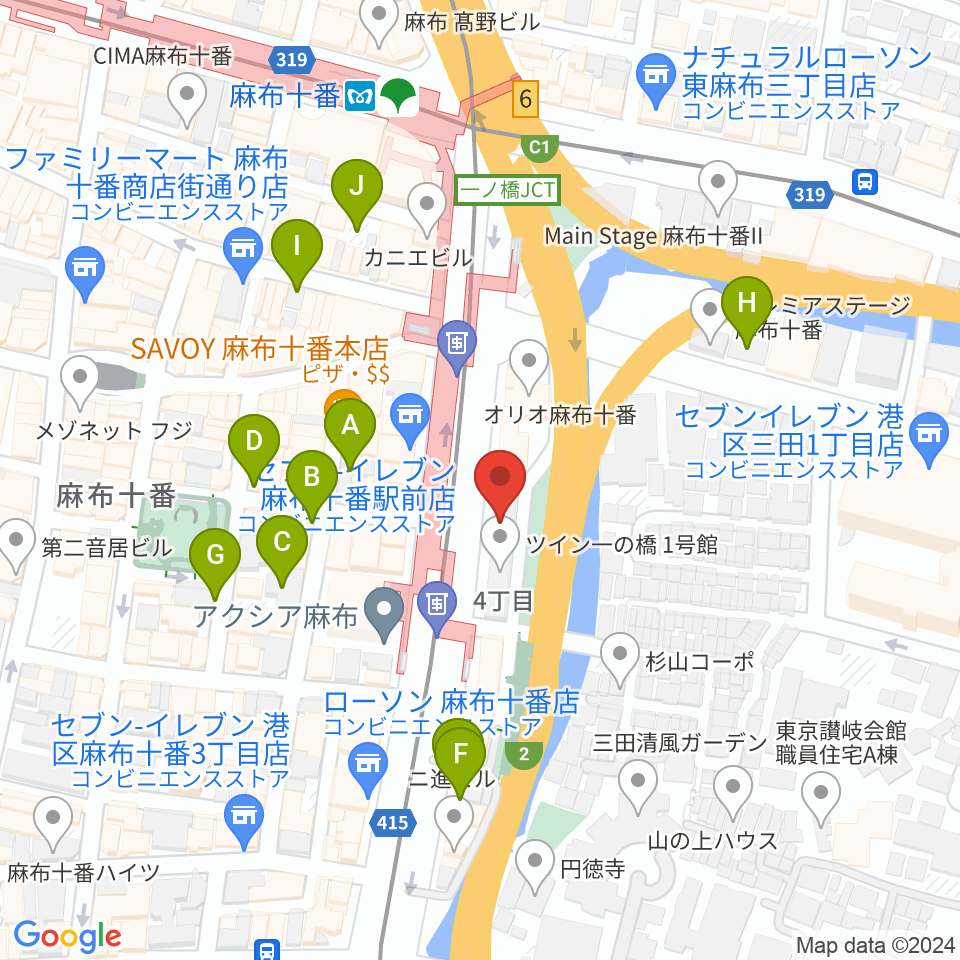 スガナミ楽器 麻布センター周辺の駐車場・コインパーキング一覧地図