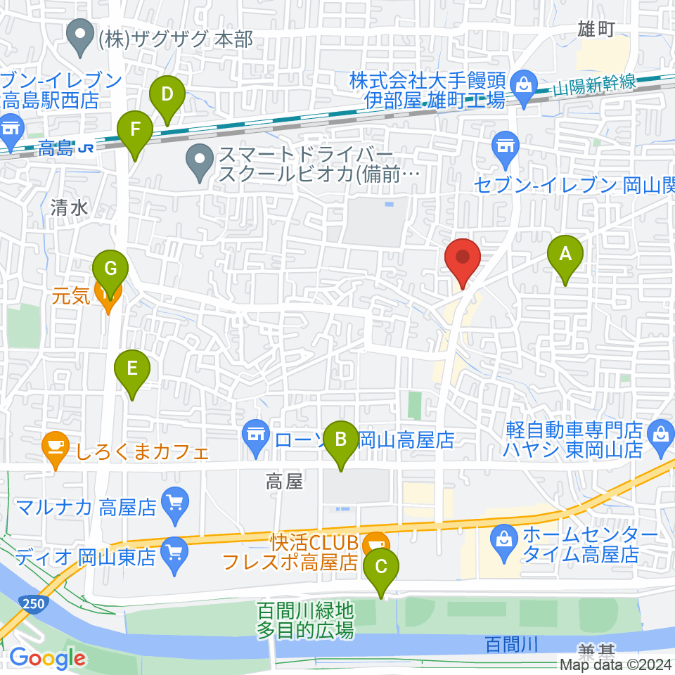 山陽こだま楽器 東岡山店周辺の駐車場・コインパーキング一覧地図