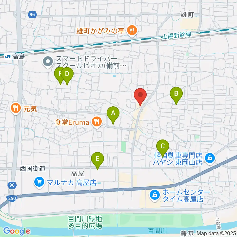 山陽こだま楽器 東岡山店周辺の駐車場・コインパーキング一覧地図