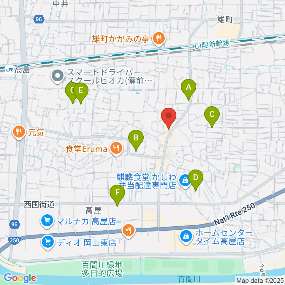 山陽こだま楽器 東岡山店周辺の駐車場・コインパーキング一覧地図