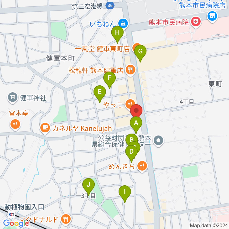 有明楽器 健軍本店周辺の駐車場・コインパーキング一覧地図