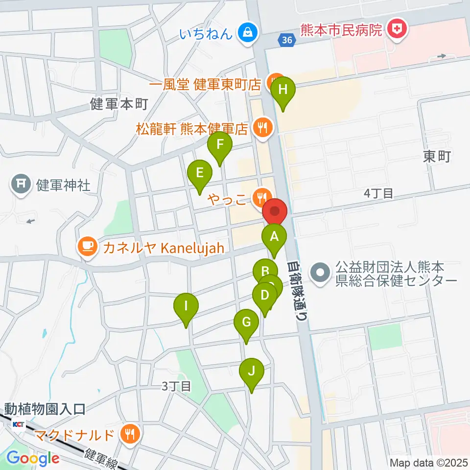 有明楽器 健軍本店周辺の駐車場・コインパーキング一覧地図