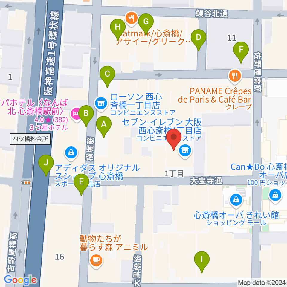 ジャパンギタースクール 心斎橋校周辺の駐車場・コインパーキング一覧地図