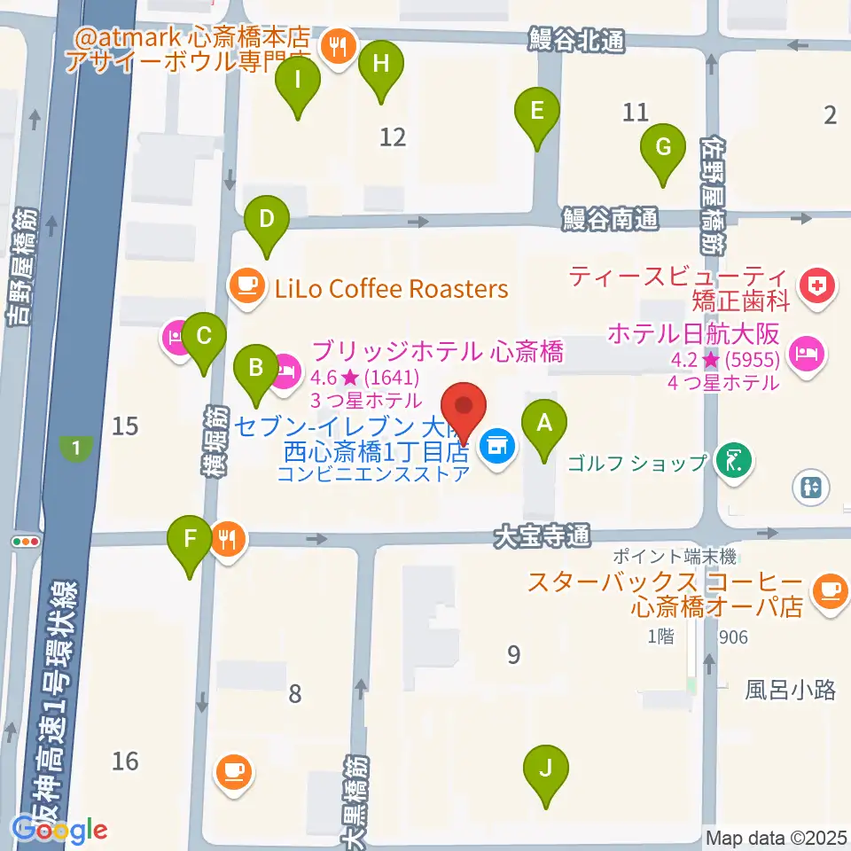 ジャパンギタースクール 心斎橋校周辺の駐車場・コインパーキング一覧地図