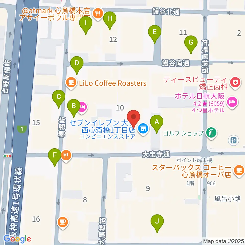 ジャパンギタースクール 心斎橋校周辺の駐車場・コインパーキング一覧地図