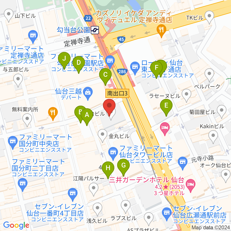 サンリツ楽器 一番町音楽センター周辺の駐車場・コインパーキング一覧地図