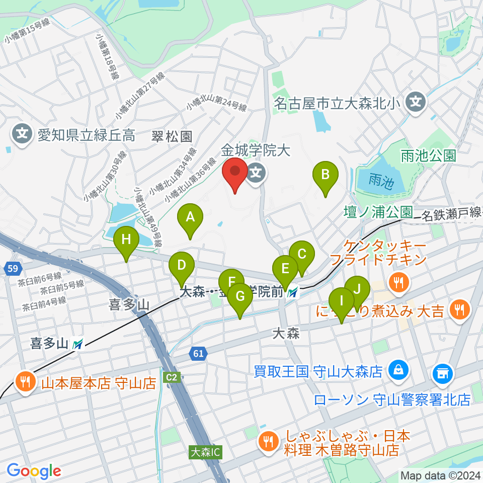 金城学院大学 文学部 音楽芸術学科周辺の駐車場・コインパーキング一覧地図