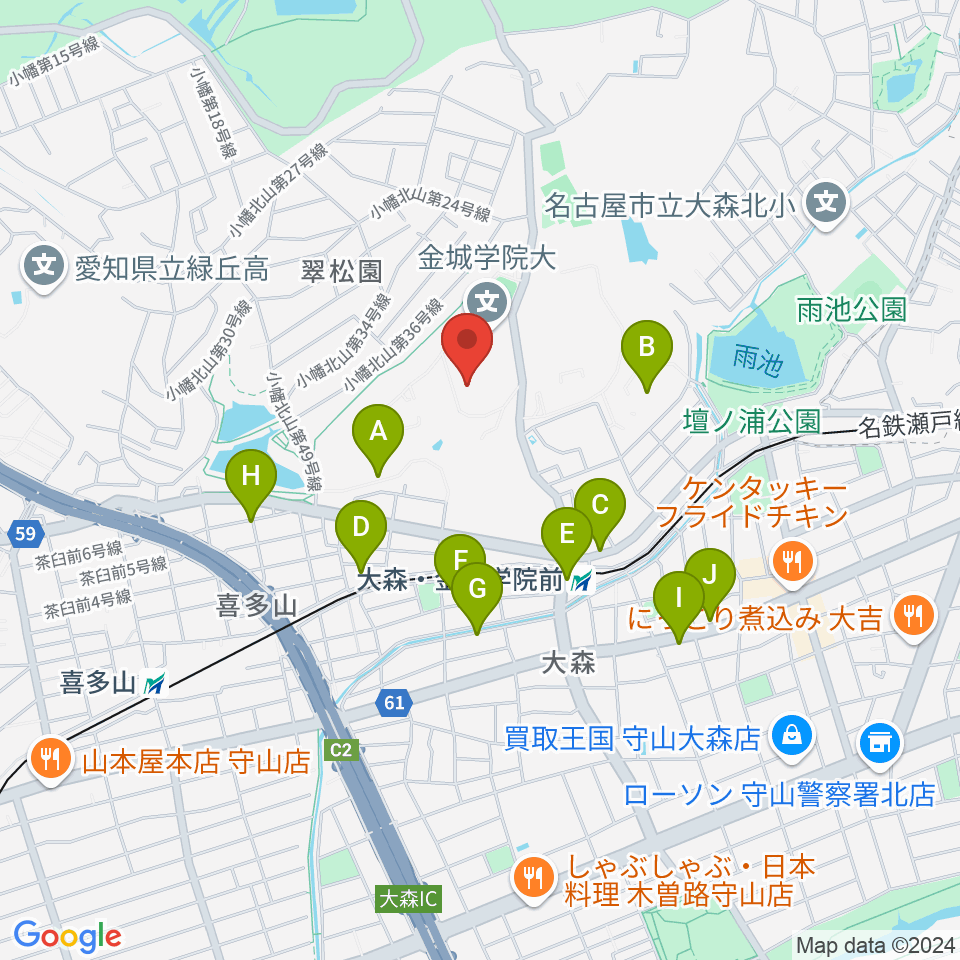 金城学院大学 文学部 音楽芸術学科周辺の駐車場・コインパーキング一覧地図