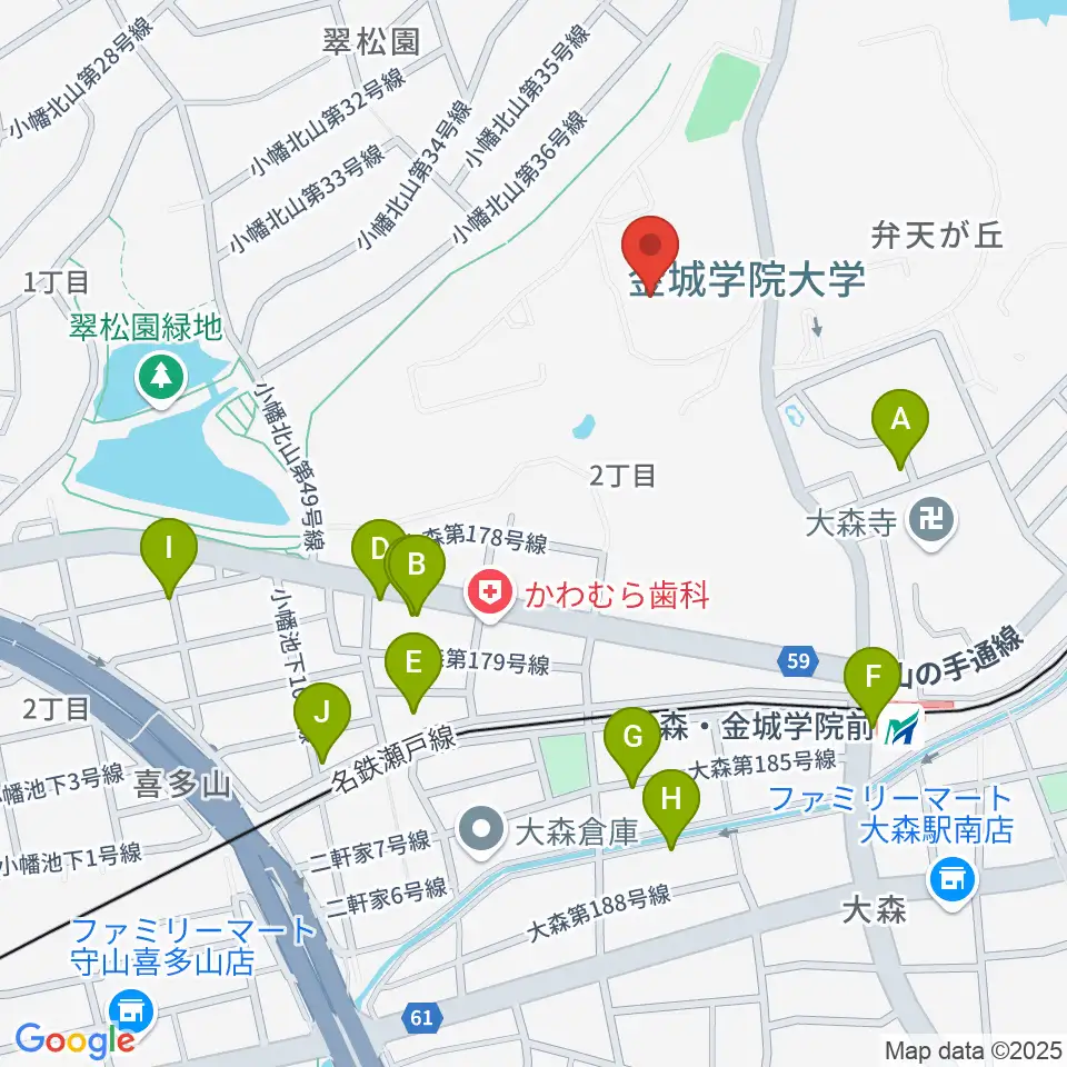 金城学院大学 文学部 音楽芸術学科周辺の駐車場・コインパーキング一覧地図